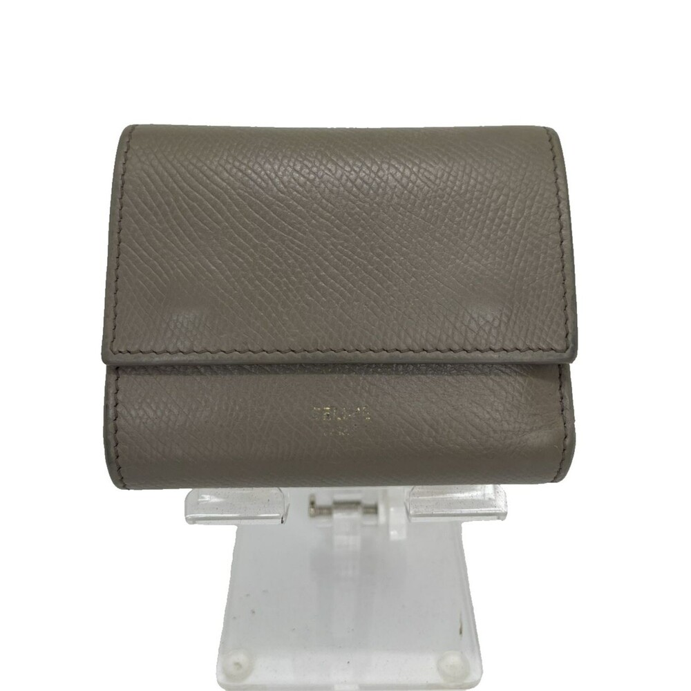 Authentic CELINE Small Folded Multifunction Trifold Wallet Gray Leather/115